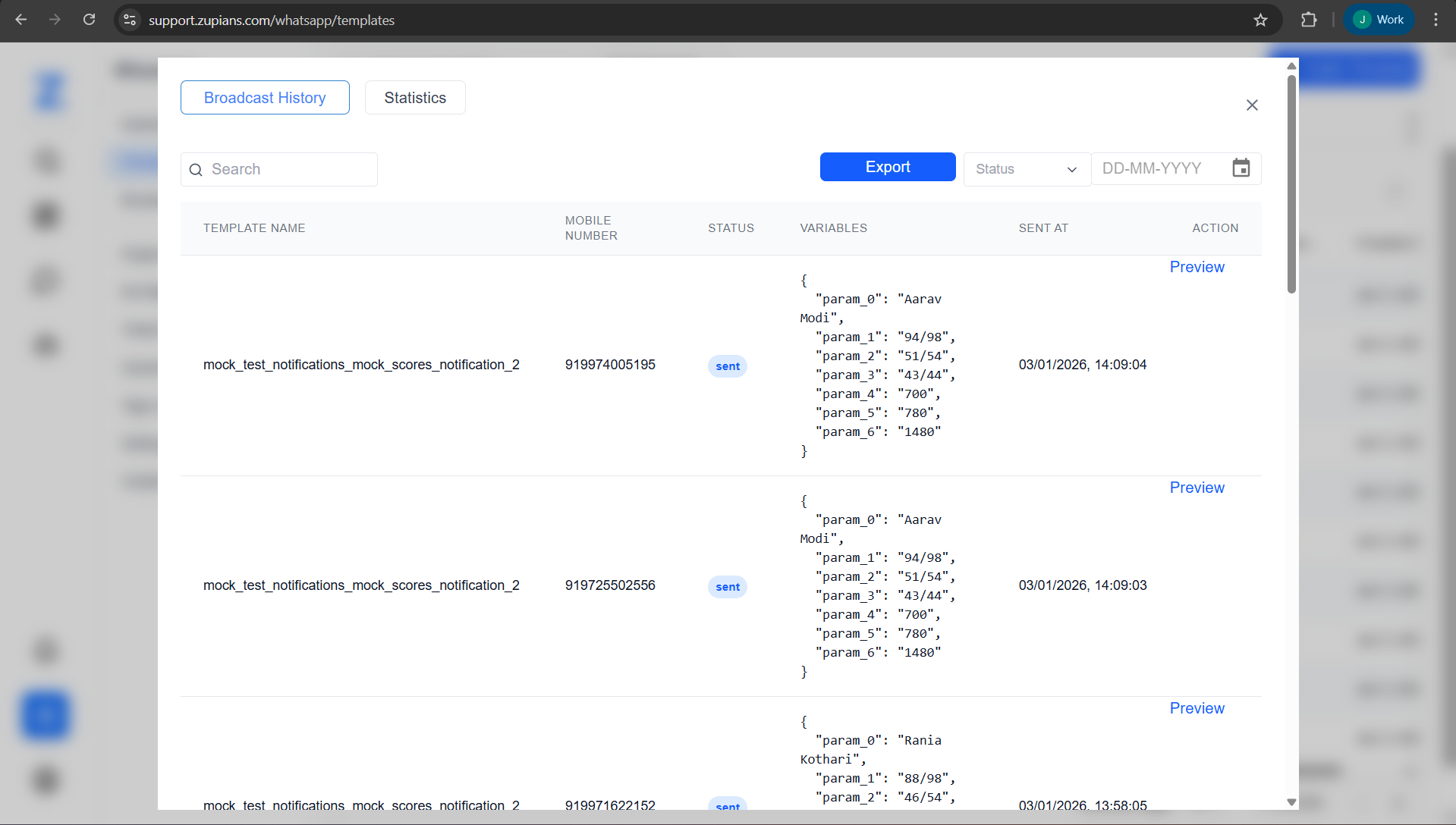 Template Broadcast View